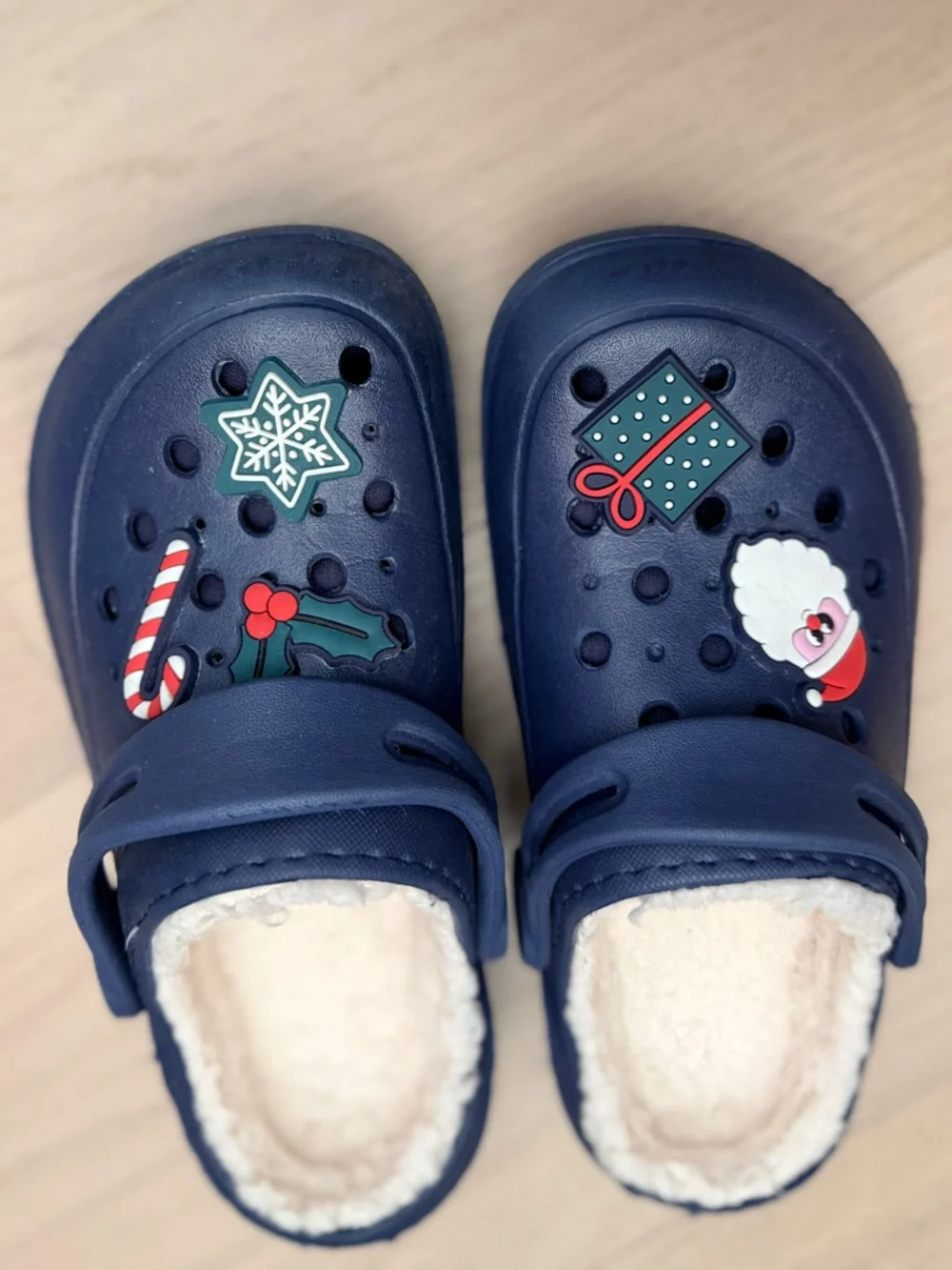 Navy Fuzzy-Lined Holiday Clog Shoes